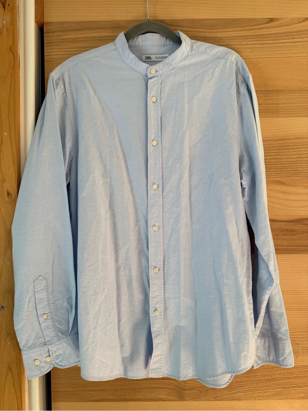 Zara Men’s Light Blue Mandarin Collar Shirt 100% Cotton